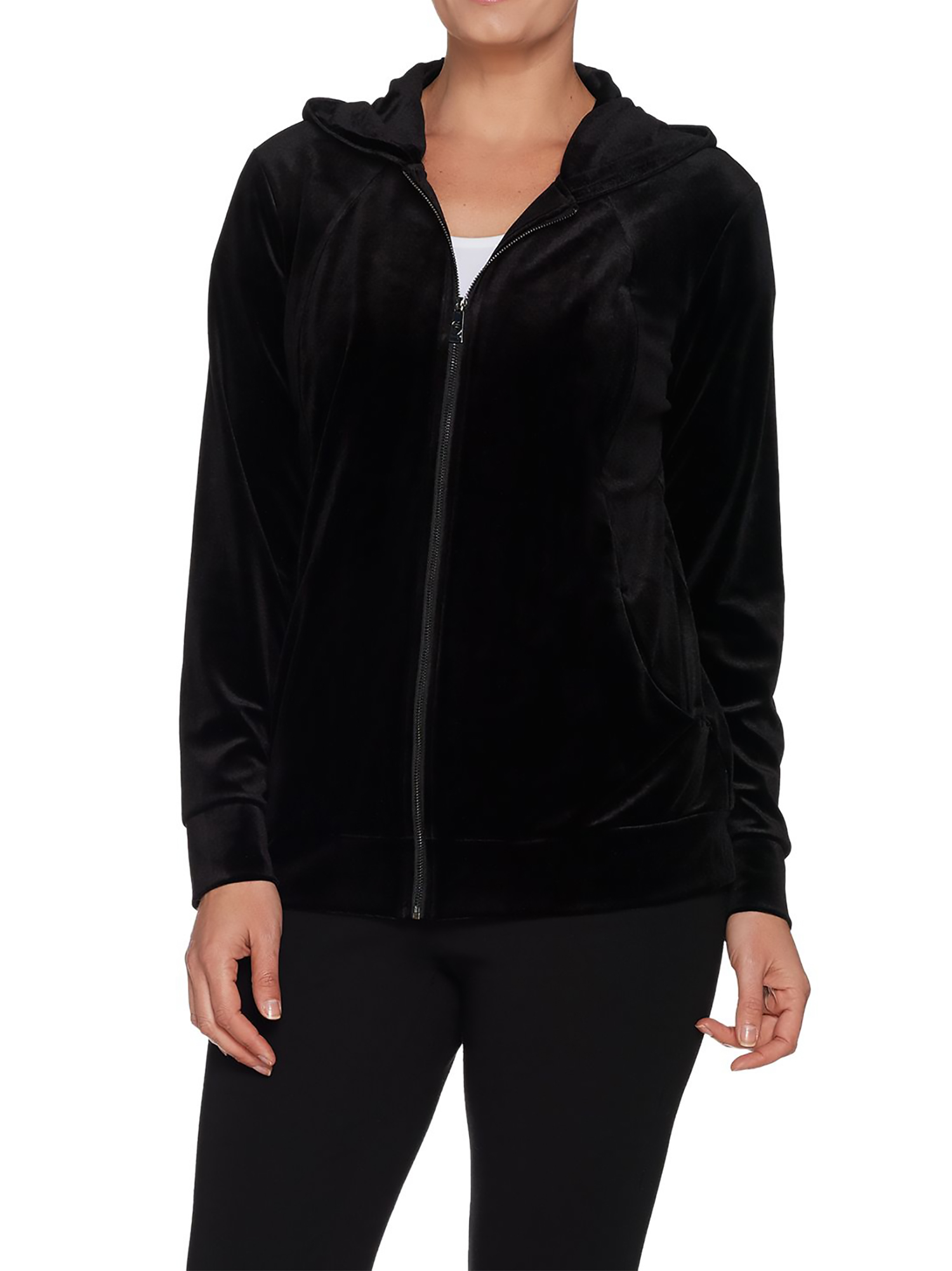 BELLE by KIM GRAVEL Size 3X Zip Front Velvet Hoodie BLACK