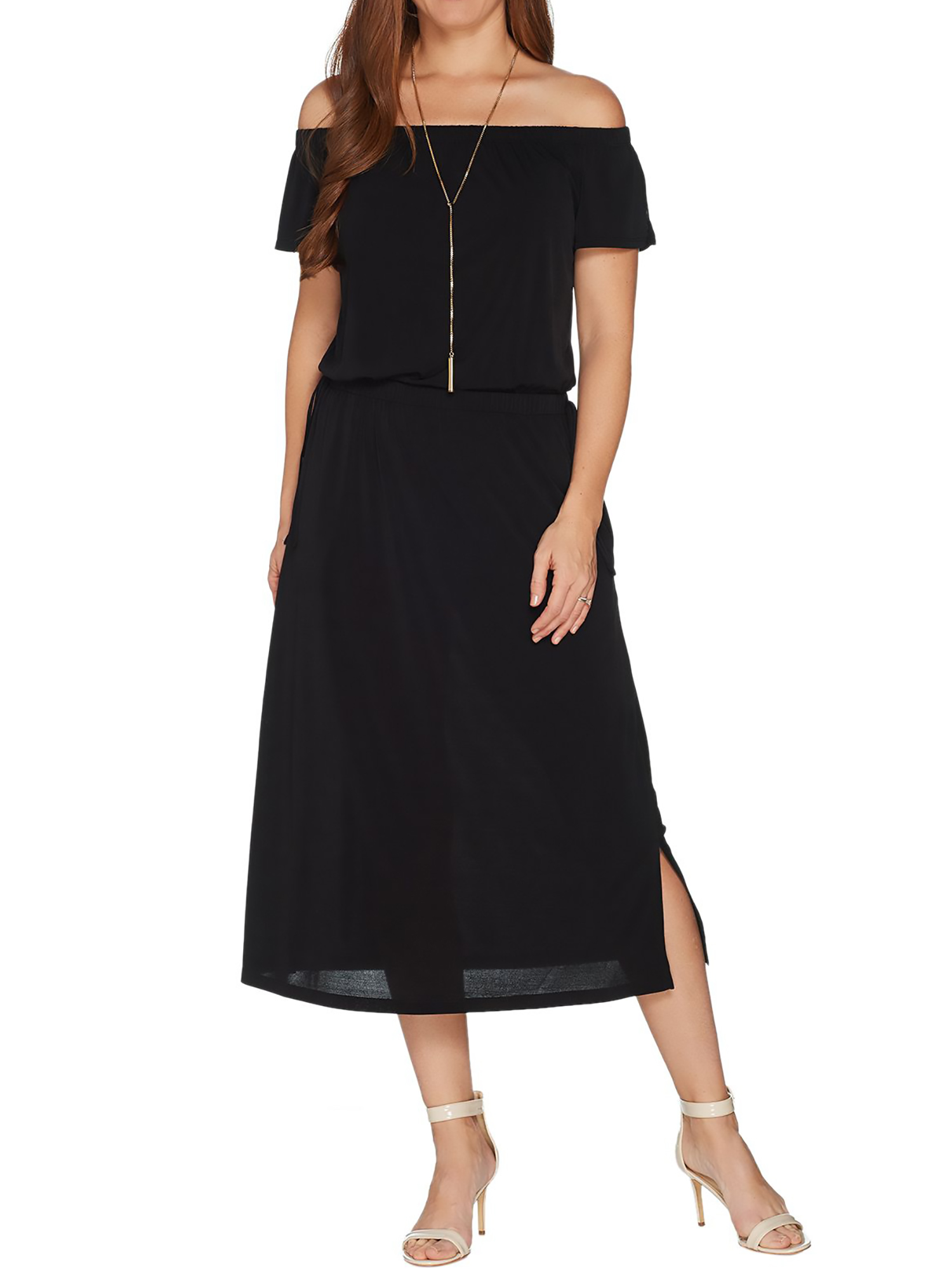 G.I.L.I. Size S Off the Shoulder Midi Dress BLACK