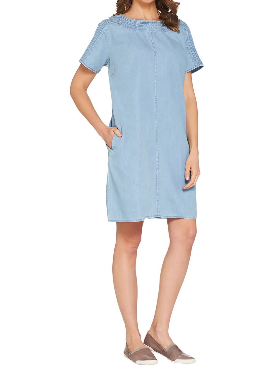 MARTHA STEWART Size M Short Sleeve Denim Shift Dress DARK INDIGO