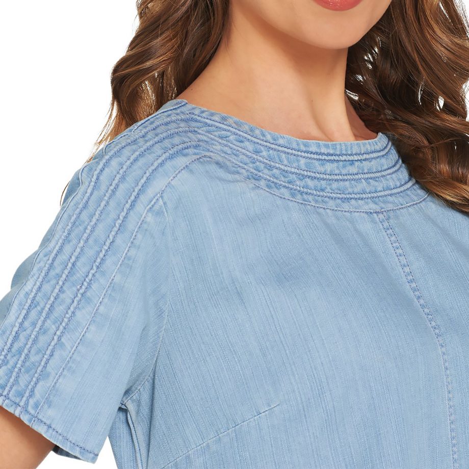 MARTHA STEWART Size M Short Sleeve Denim Shift Dress DARK INDIGO