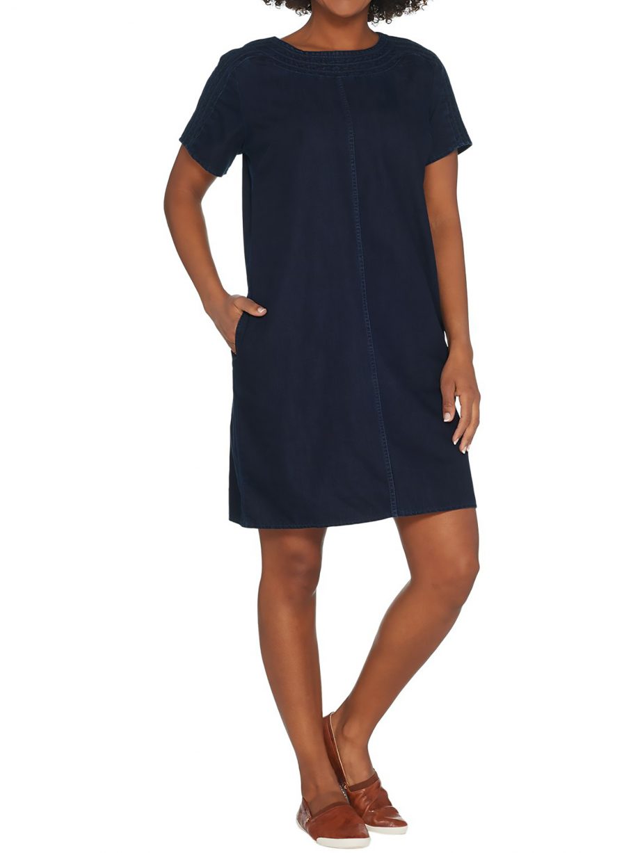 MARTHA STEWART Size M Short Sleeve Denim Shift Dress DARK INDIGO