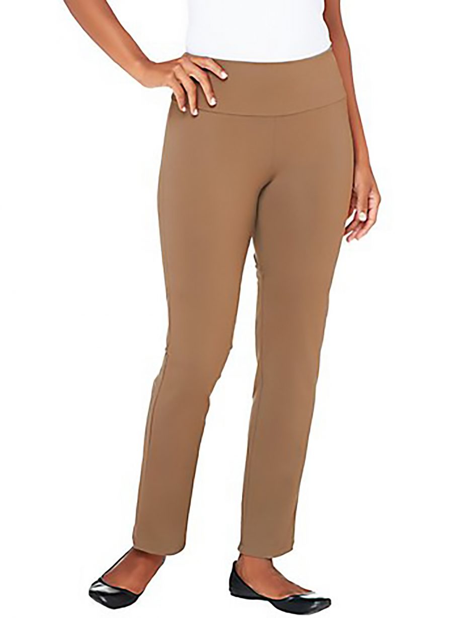 WOMEN WITH CONTROL Size TL Tall Slim Leg Pants w/Tummy Control BLACK
