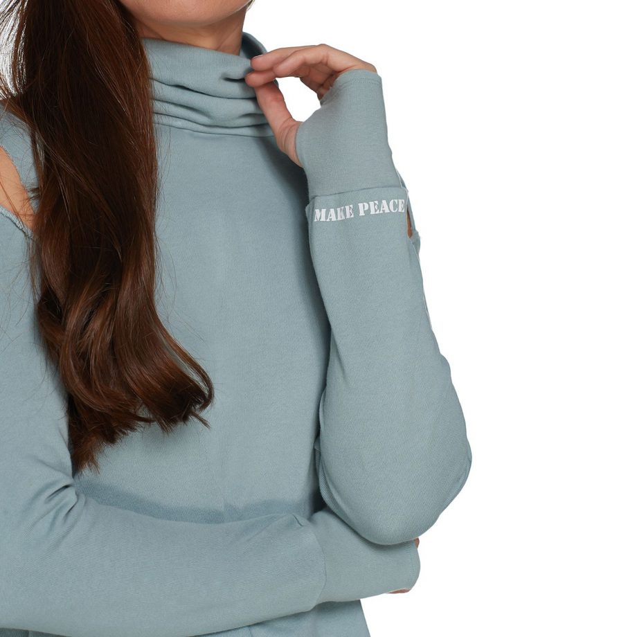 PEACE LOVE WORLD Size M Turtle Neck Top with Shoulder Detail OFF WHITE