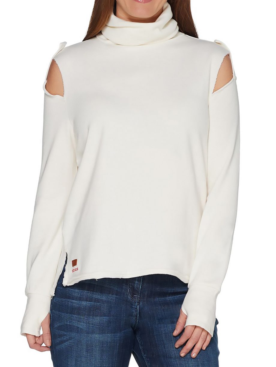 PEACE LOVE WORLD Size M Turtle Neck Top with Shoulder Detail OFF WHITE