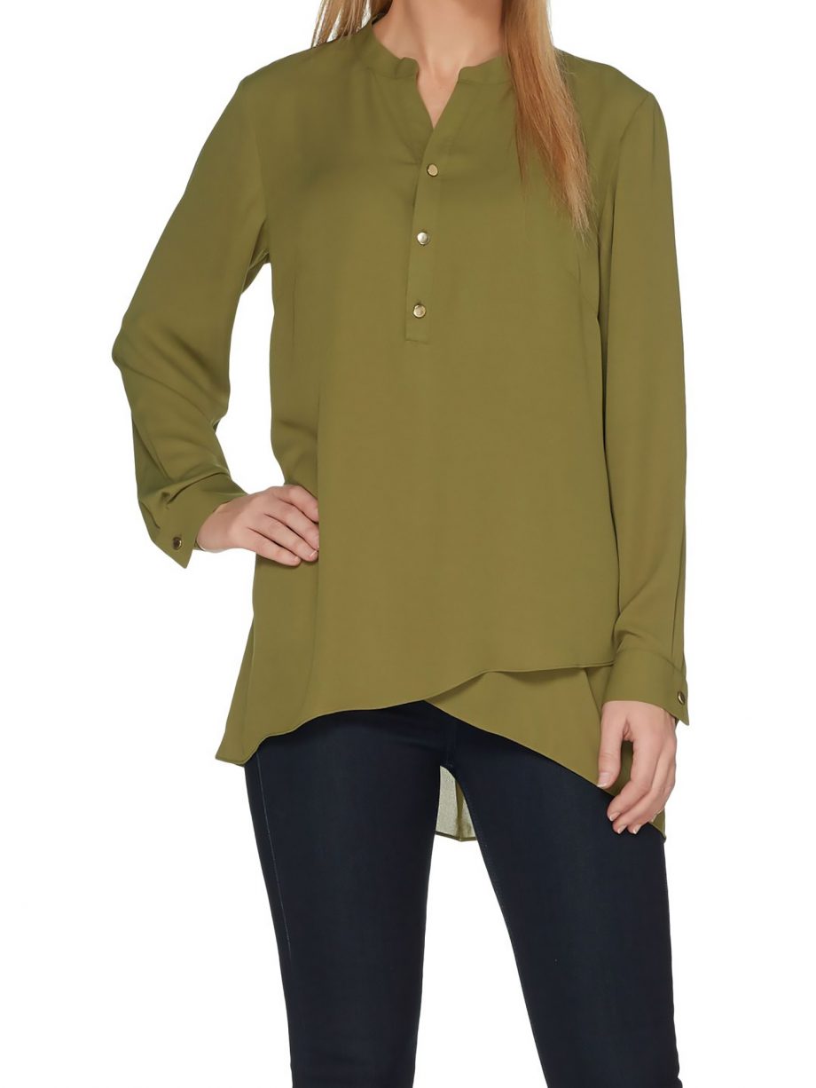 JOAN RIVERS Size XL Flowy Tunic with Sheer Overlay OLIVE