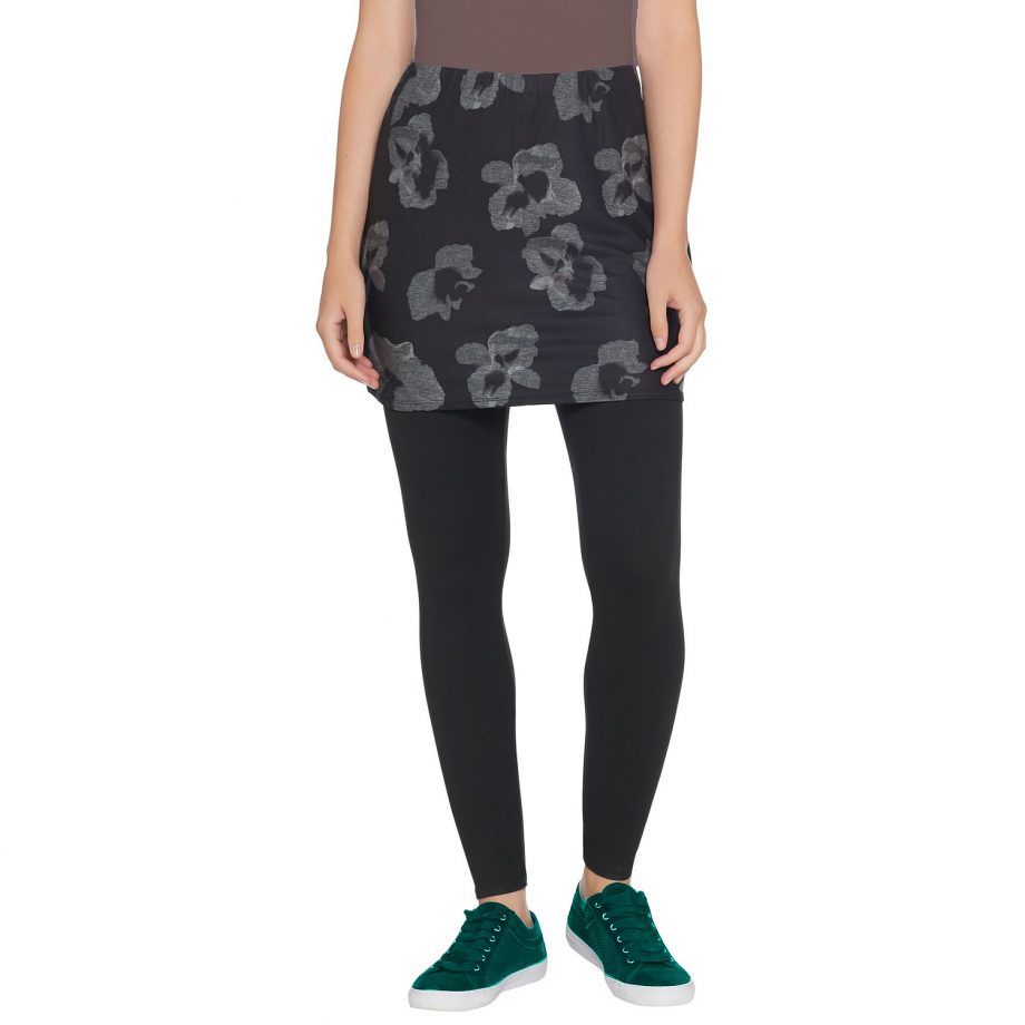 LEGACY Size M Brushed Jersey Skirted Legging BLACK FLOWERS