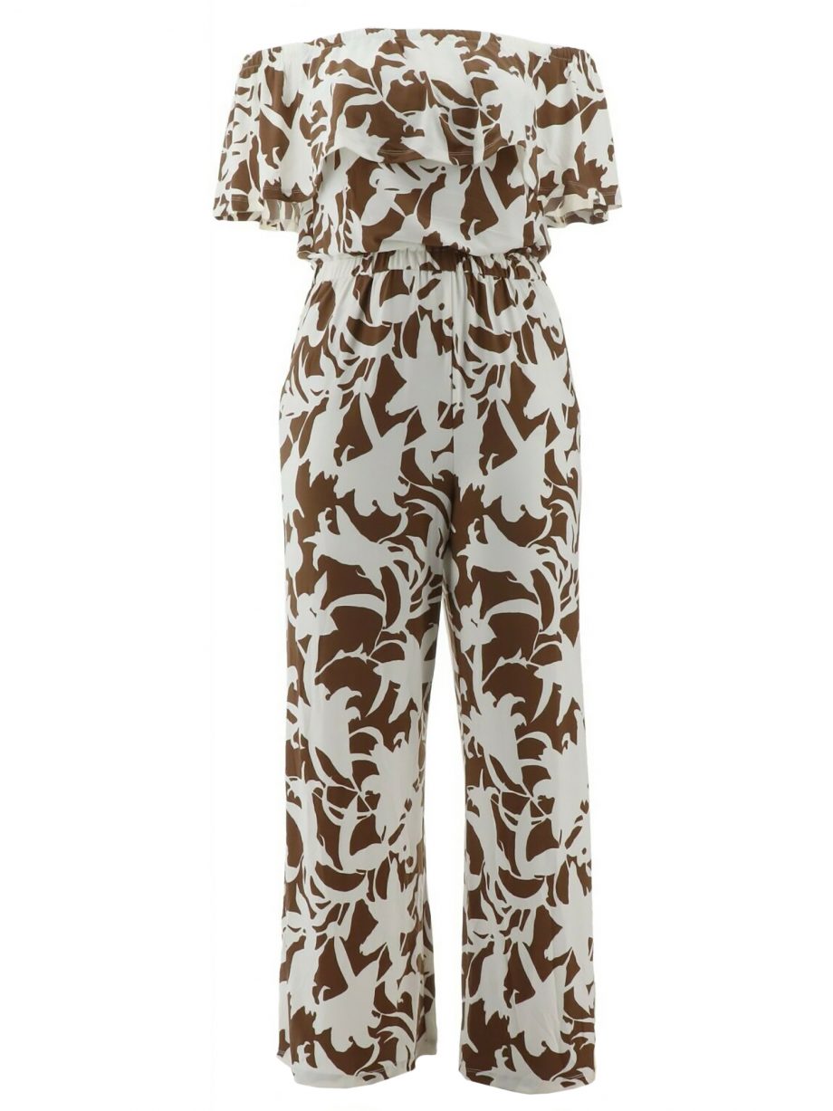 G.I.L.I. Size 2X Off The Shoulder Jumpsuit COGNAC FLORAL