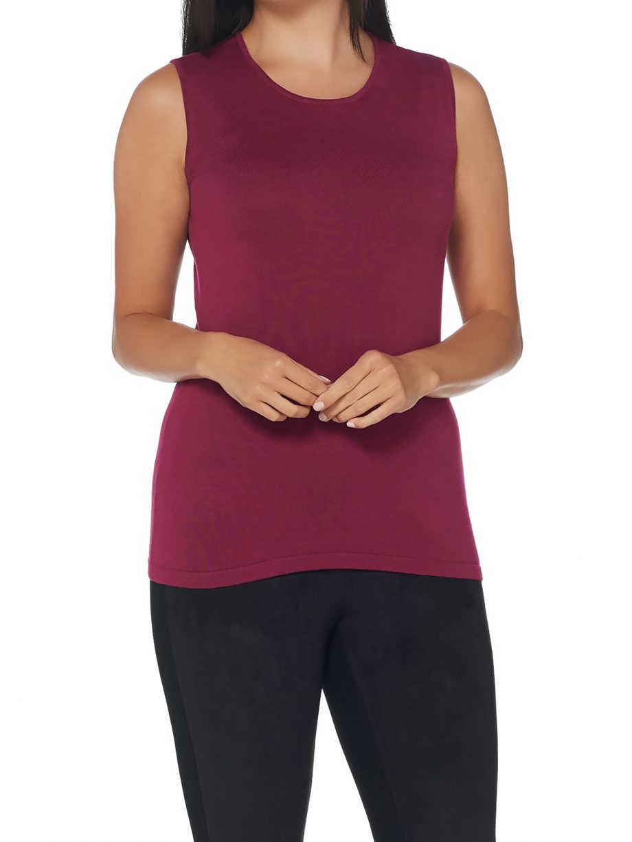 JOAN RIVERS Size 2X Crew Neck Sleeveless Sweater CRANBERRY