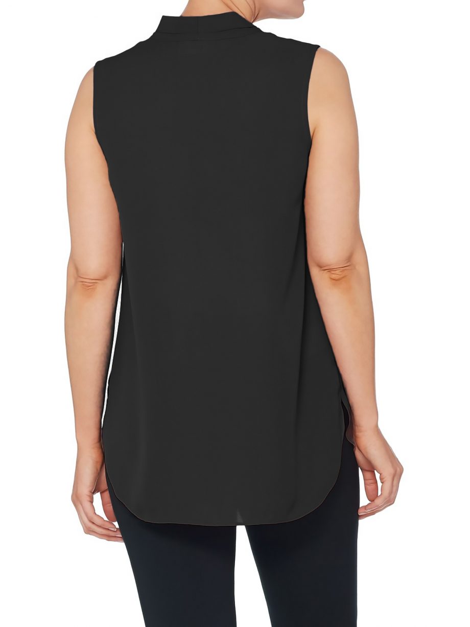 KIM GRAVEL Size L Inverted Pleat Sleeveless Blouse BLACK