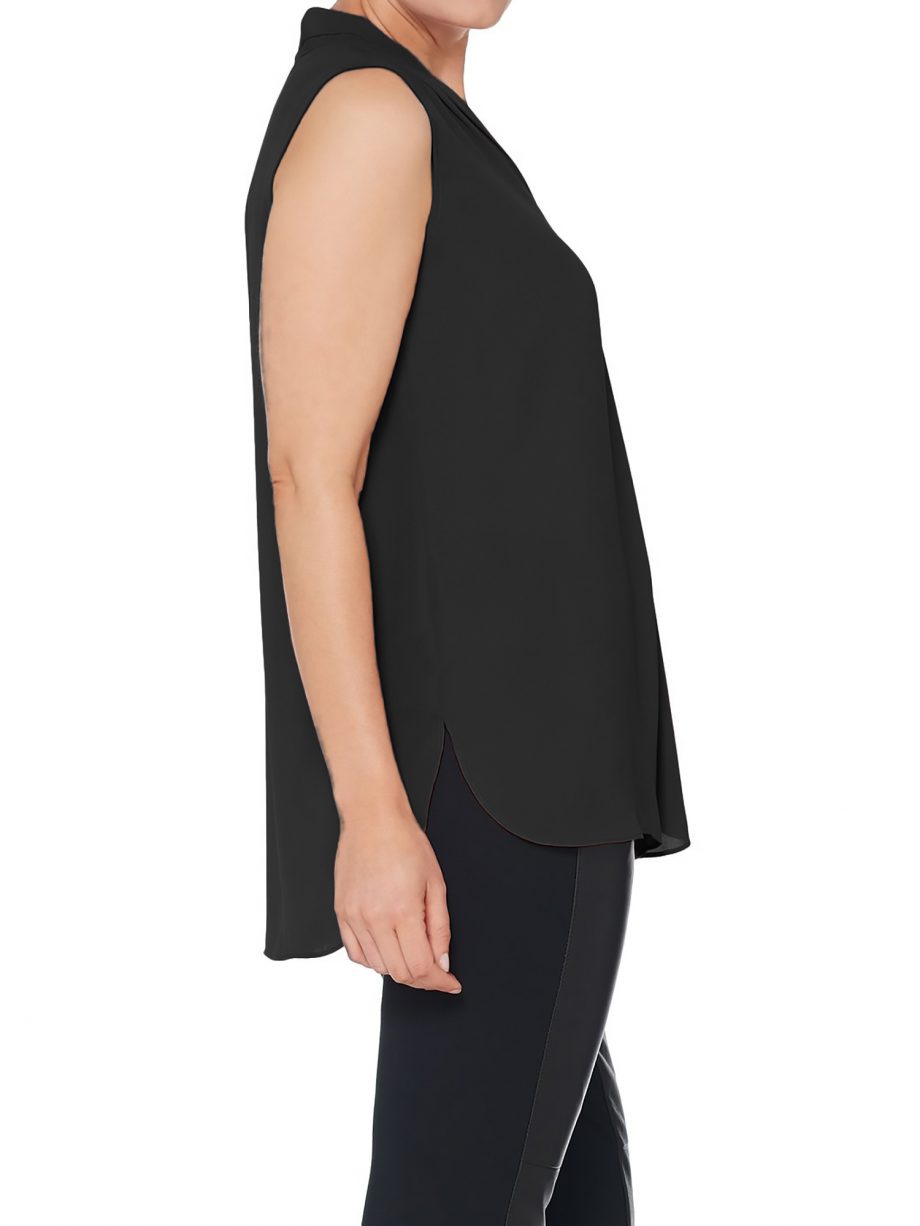 KIM GRAVEL Size L Inverted Pleat Sleeveless Blouse BLACK