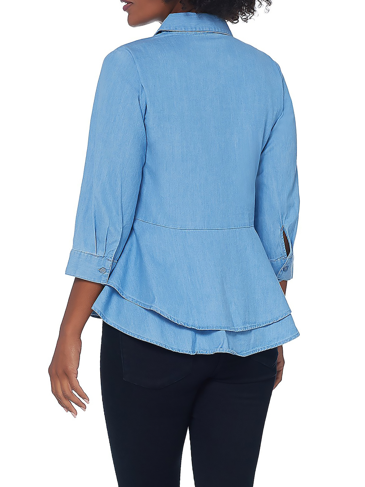 JOAN RIVERS Size 20W Button Front Denim Shirt w/ Peplum Detail BLACK