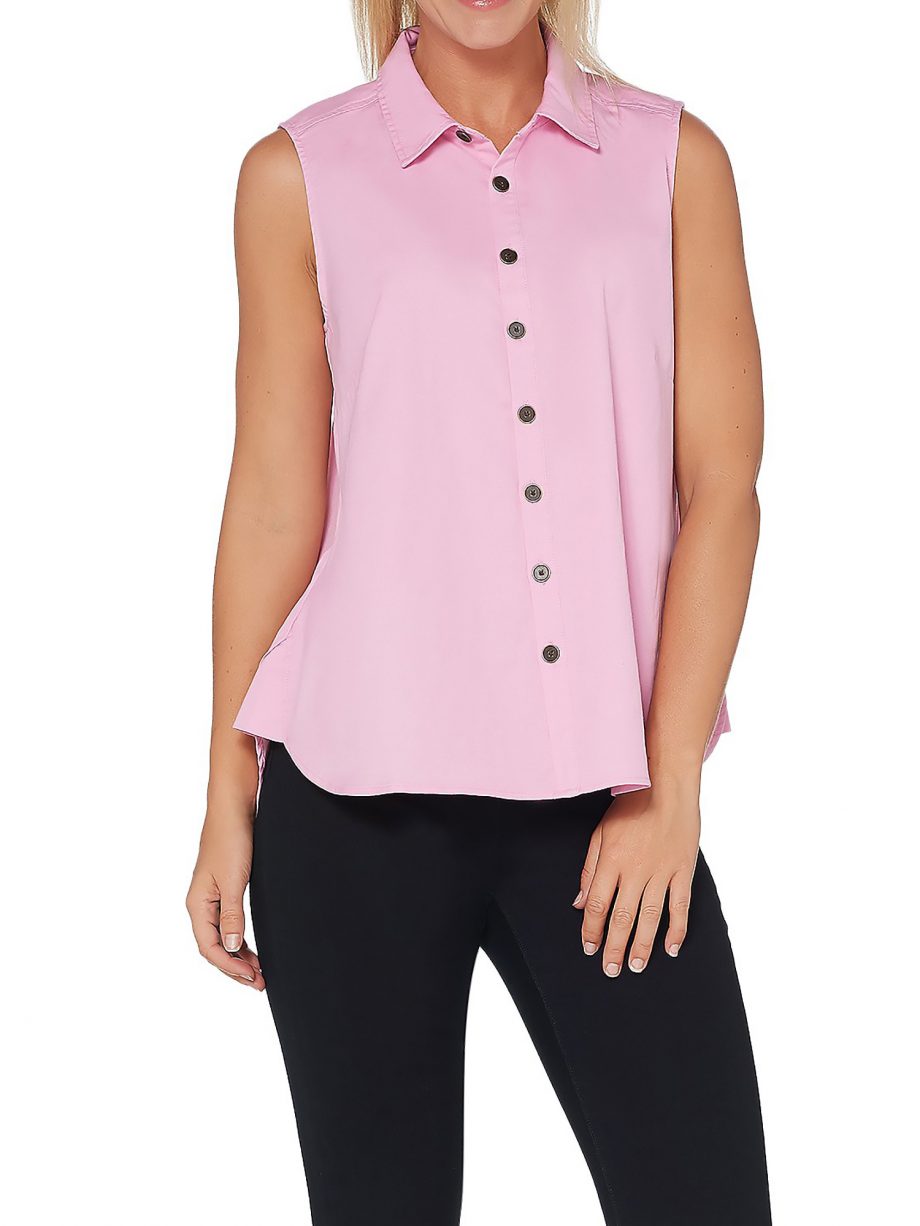 JOAN RIVERS Size 2X Sleeveless Stretch Denim Swing Shirt PINK