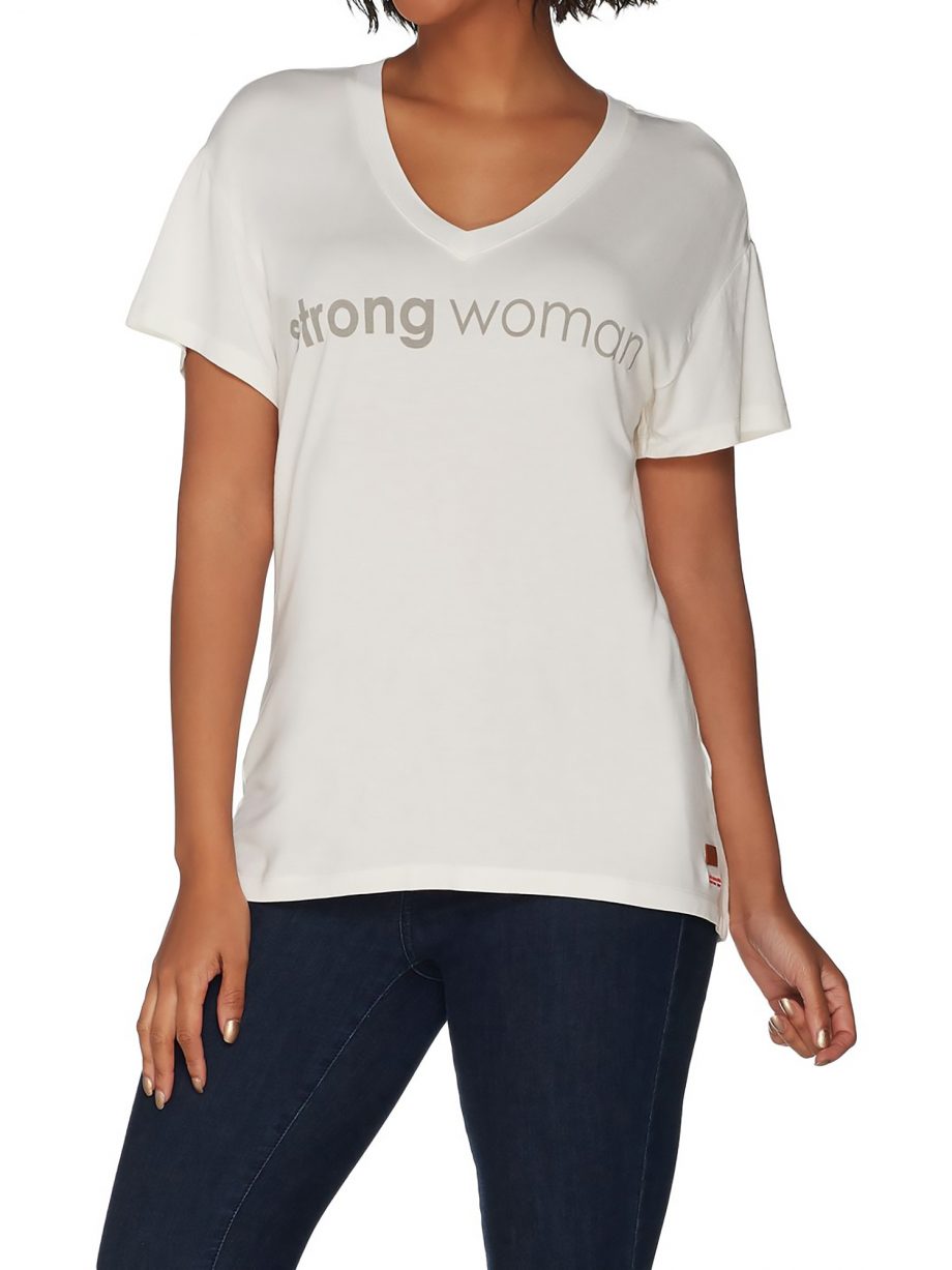 PEACE LOVE WORLD Size S Strong Woman Short Sleeve Mia T-Shirt OFF WHITE