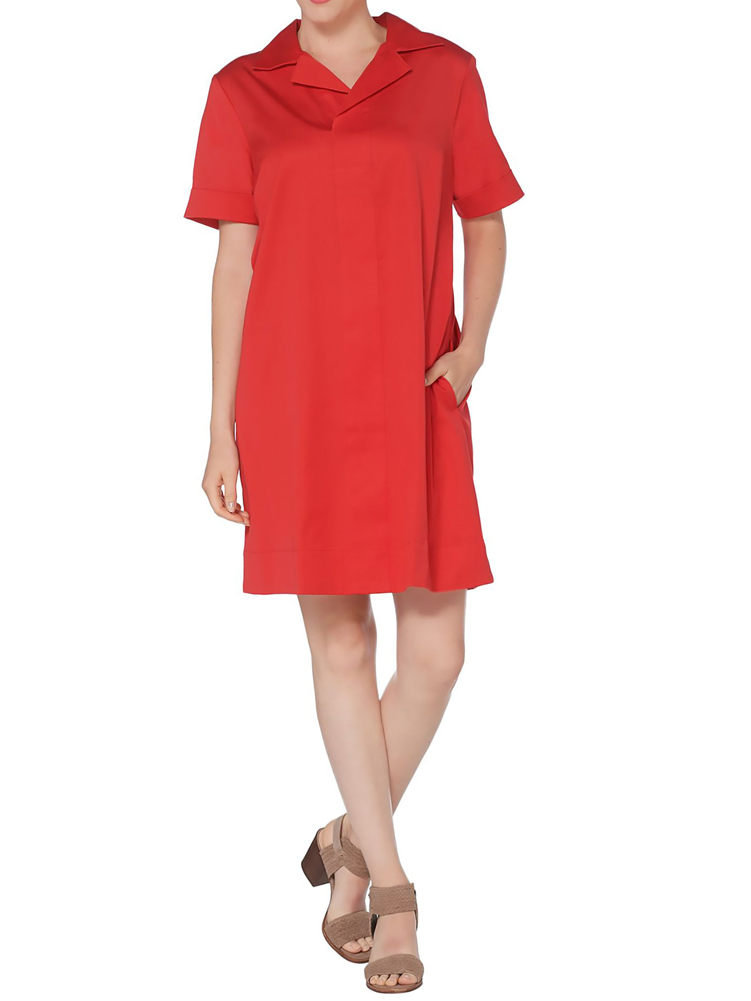 MARTHA STEWART Size XL Stretch Sateen Notch Collar Dress with Pockets INK BLUE