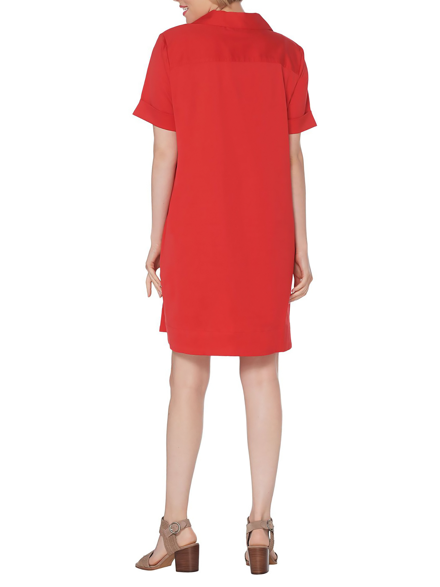 MARTHA STEWART Size XL Stretch Sateen Notch Collar Dress with Pockets INK BLUE