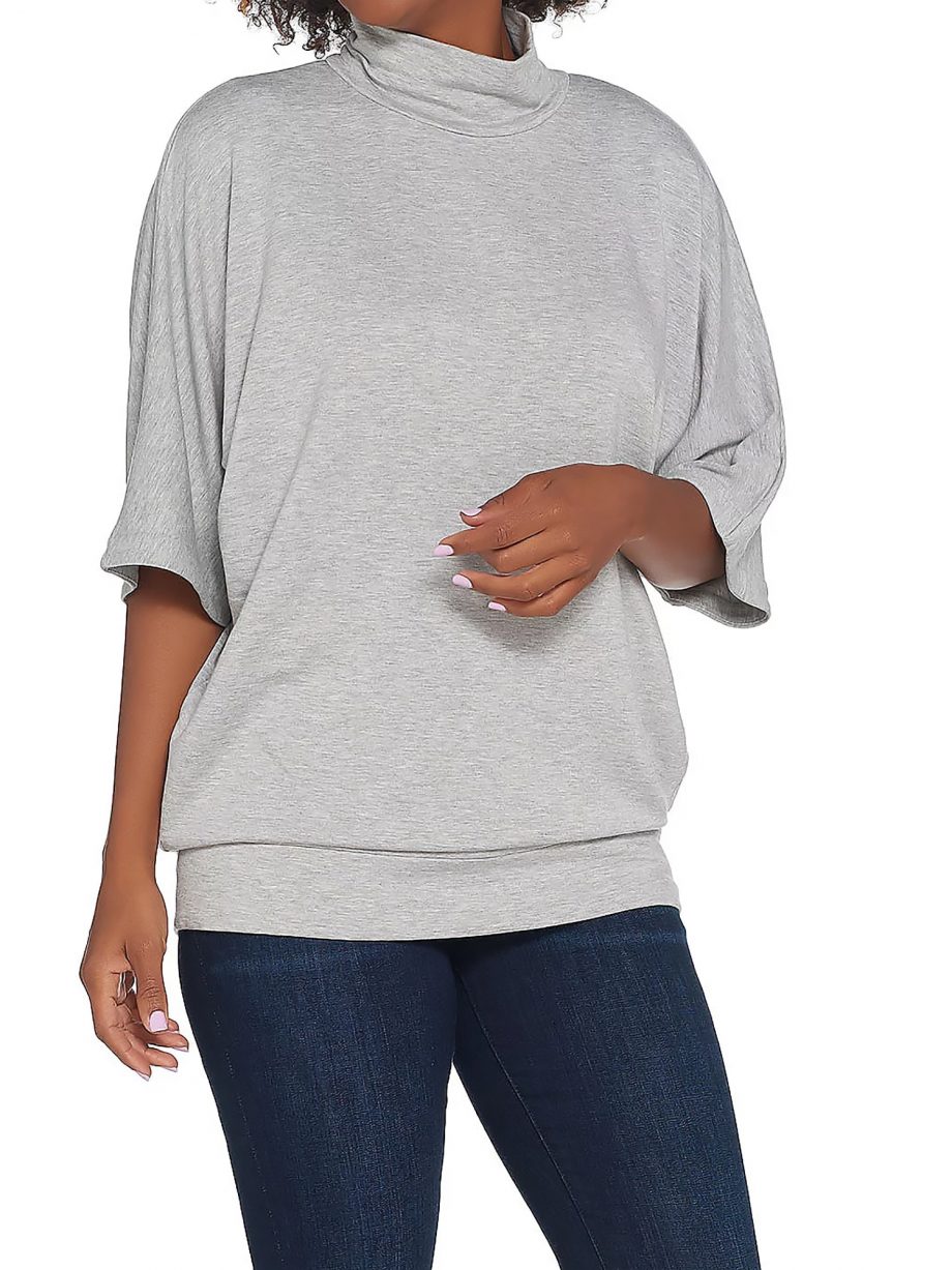 DENNIS BASSO Size XL Oversized Knit Turtleneck with Dolman Sleeves GRAY
