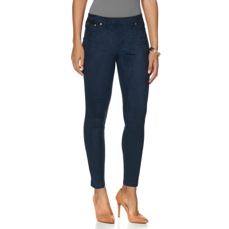 DIANE GILMAN Size M Skinny Slim Stretch Faux Suede Jeggings NAVY