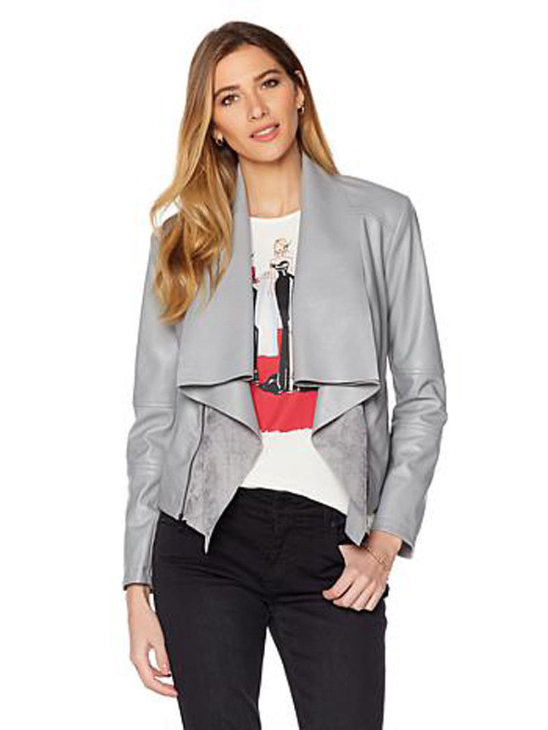 G BY GIULIANA Size S Luxe Faux Leather Jacket Detachable Collar GRAY ...