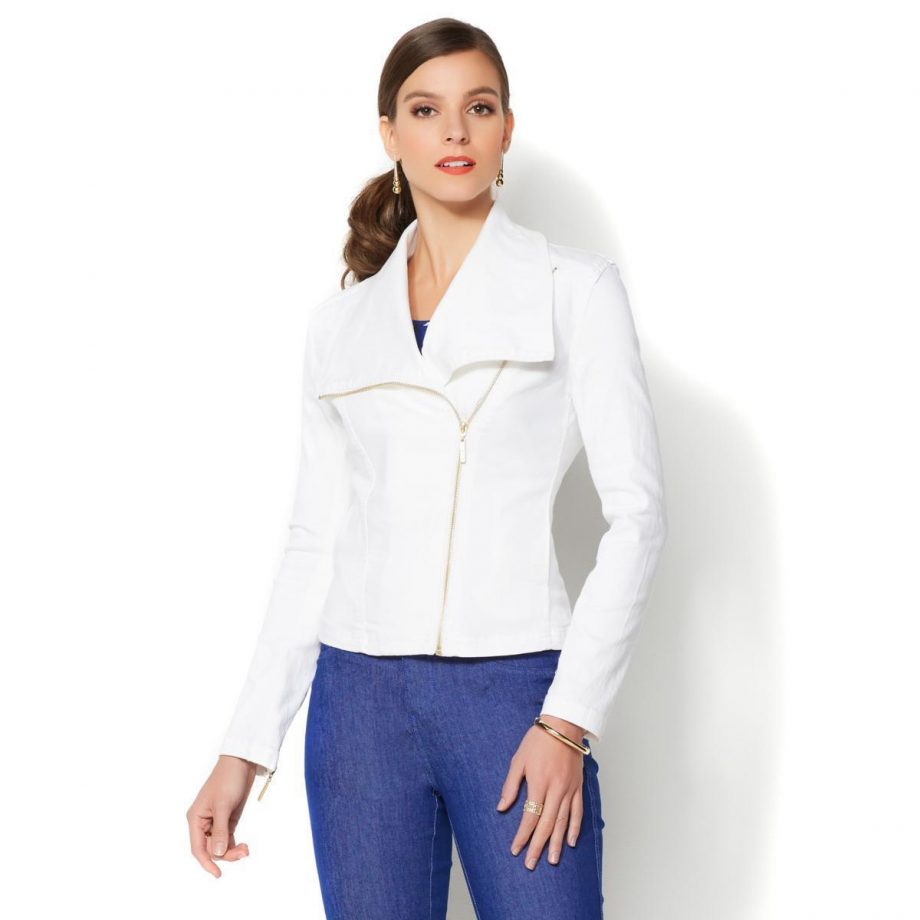 IMAN Size 1X Slip Into Slim Perfect Denim Moto Jacket WHITE