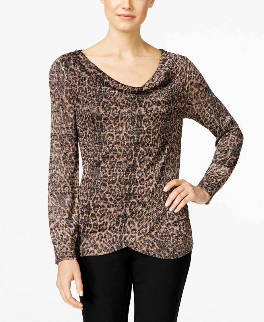 INC INTERNATIONAL CONCEPTS Size L Animal-Print Sweater LEOPARD