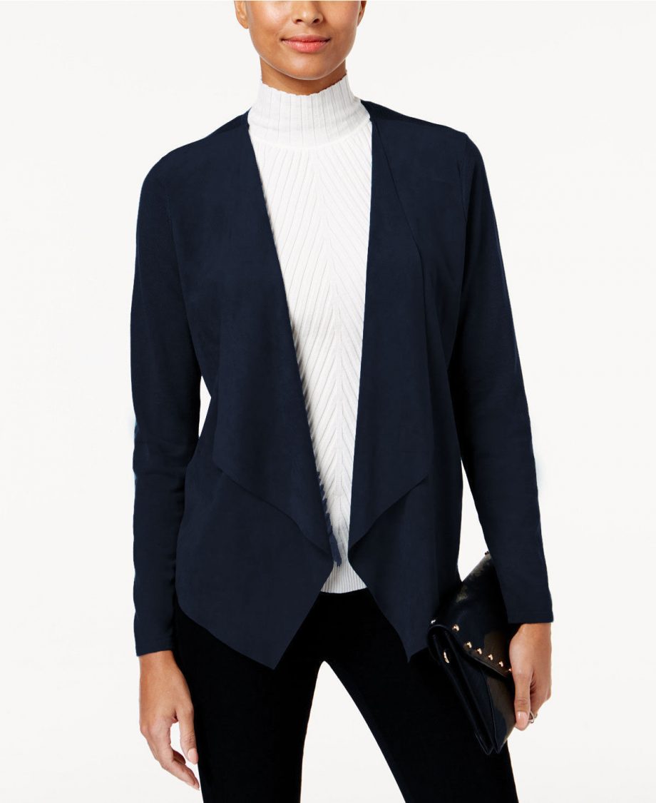 INC INTERNATIONAL CONCEPTS Size XL Draped Moleskin Front Cozy Cardigan NAVY