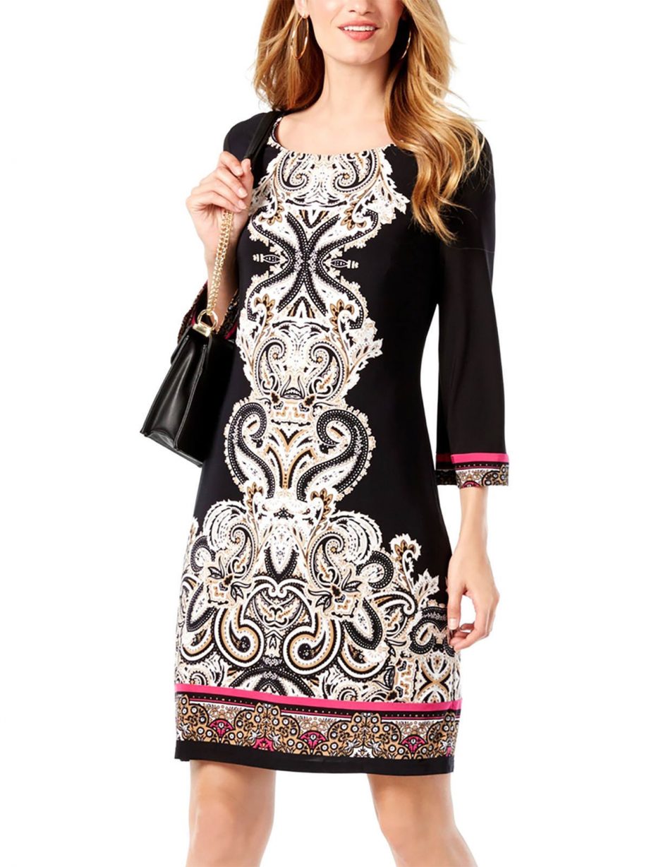 INC INTERNATIONAL CONCEPTS Size M Paisley Printed Sheath Dress BLACK