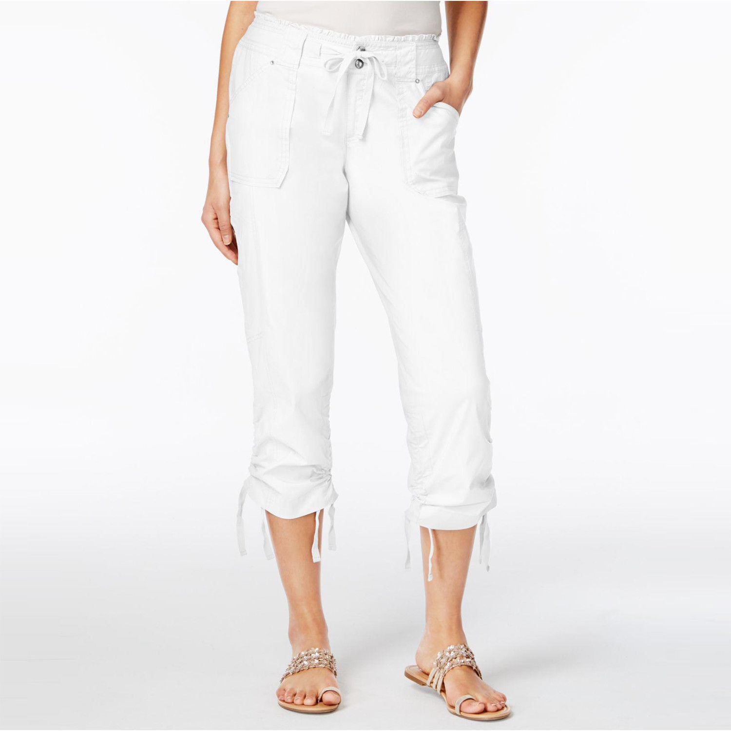 INC INTERNATIONAL CONCEPTS Size 16 CurvyFit Cropped Cargo Pants WHITE