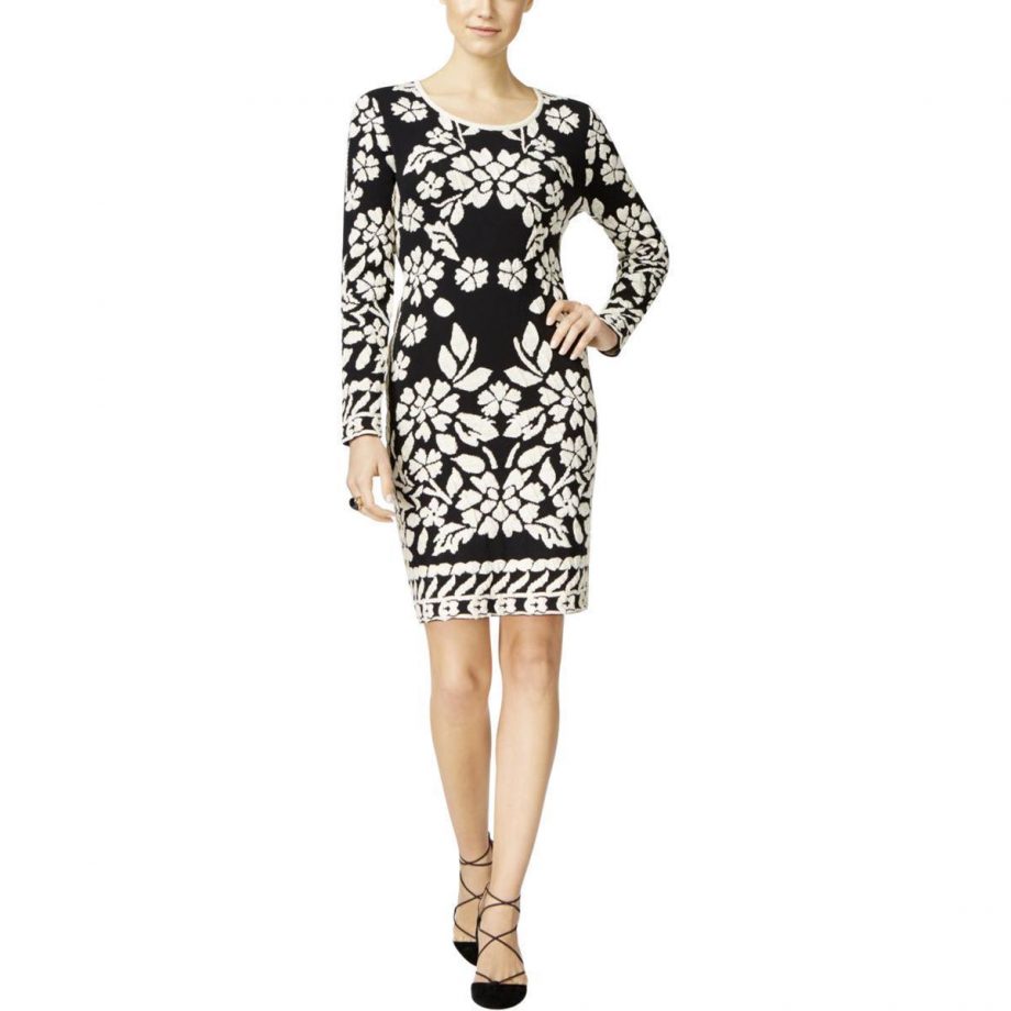 INC INTERNATIONAL CONCEPTS Size M Neck Glitter Sweater Dress BLACK