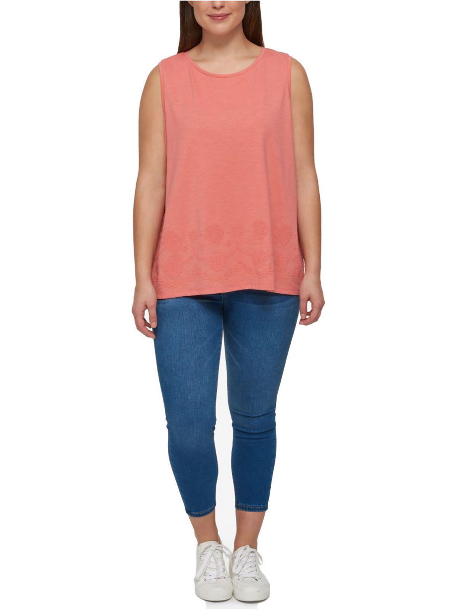 TOMMY HILFIGER Size 2X Embroidered Scoop Neck Tank OASIS