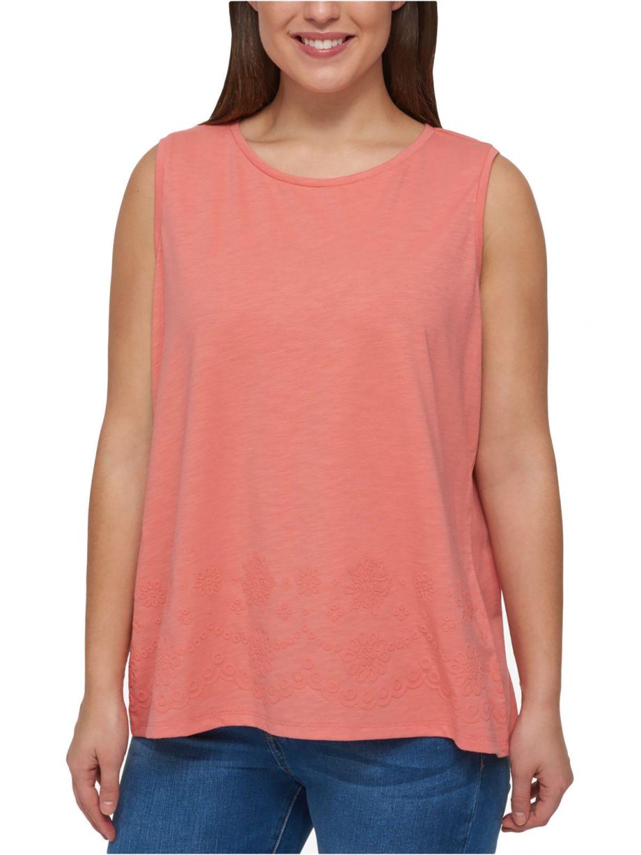 TOMMY HILFIGER Size 2X Embroidered Scoop Neck Tank OASIS