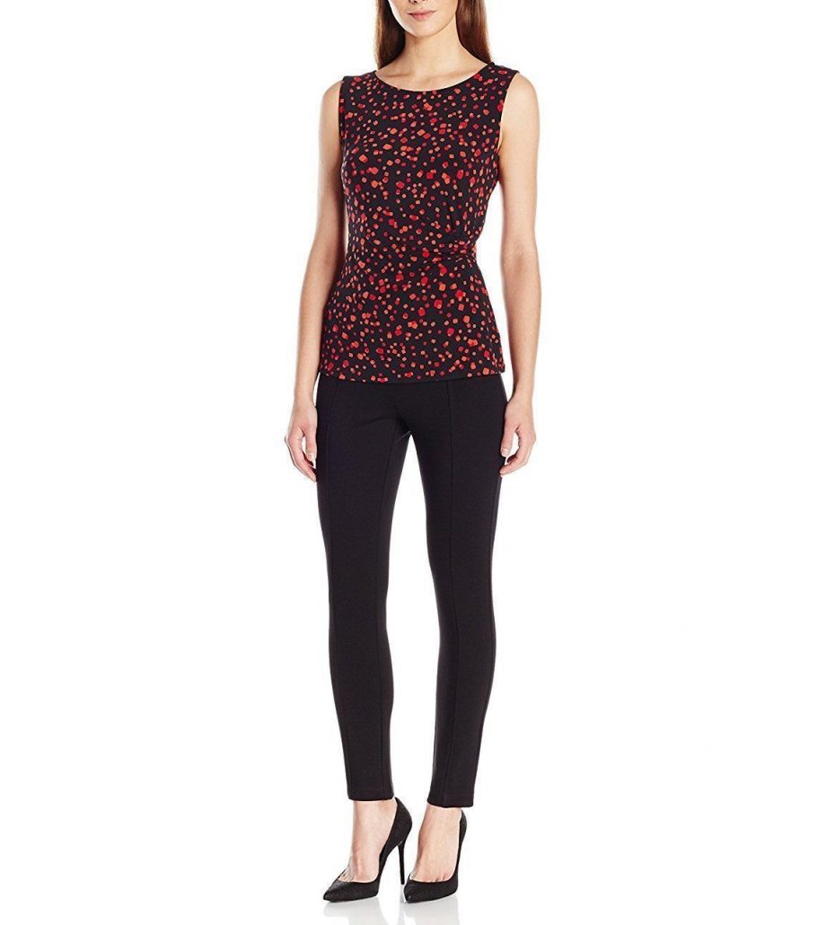 ANNE KLEIN Size XS Casino Print Side Pleat Scoop Neck Tank RED COMBO