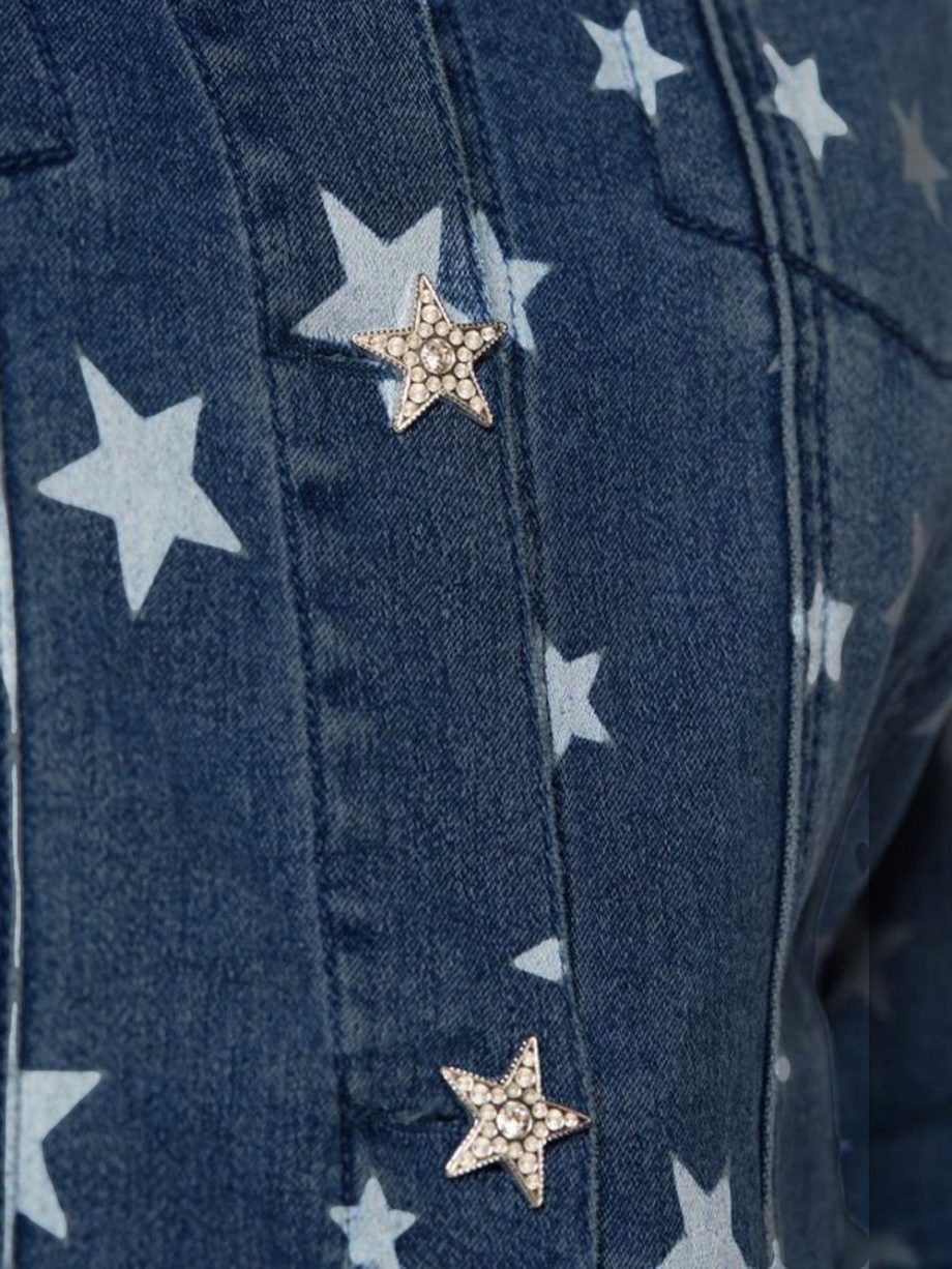 DG2 BY DIANE GILMAN Size XS Star-Print Denim Jacket Star Buttons INDIGO