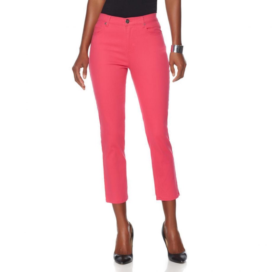 DIANE GILMAN Size 14P Classic Cropped Skinny Jean Embellished Pockets ROSE