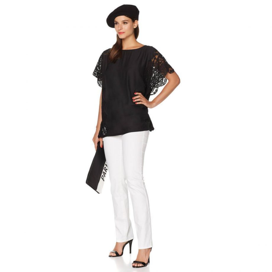 FRENCH RENDEZ VOUS Size 1X Dauphine Royalty Blouse Top BLACK