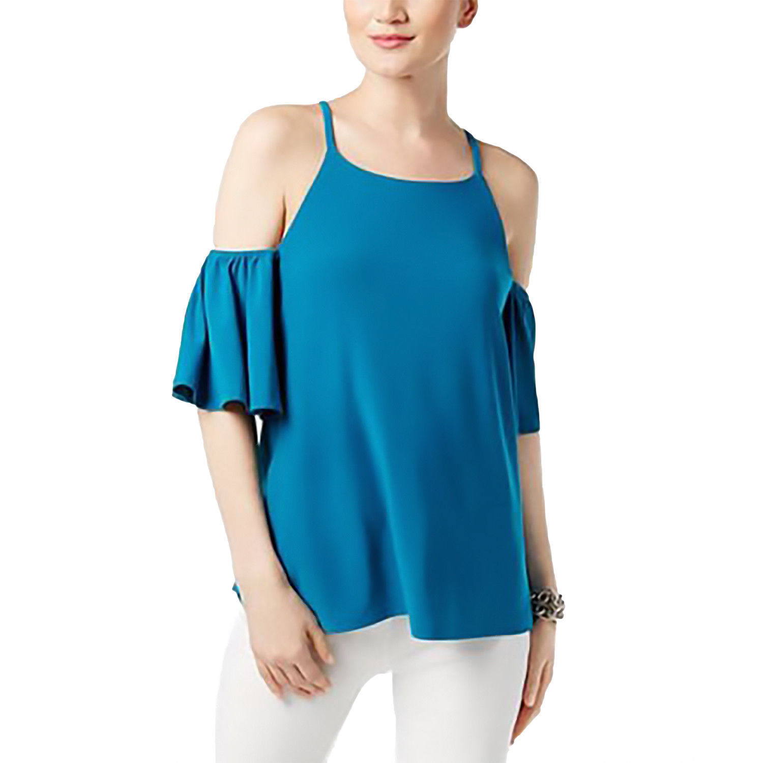 INC INTERNATIONAL CONCEPTS Size M Cold-Shoulder Flutter-Sleeve Blouse ...