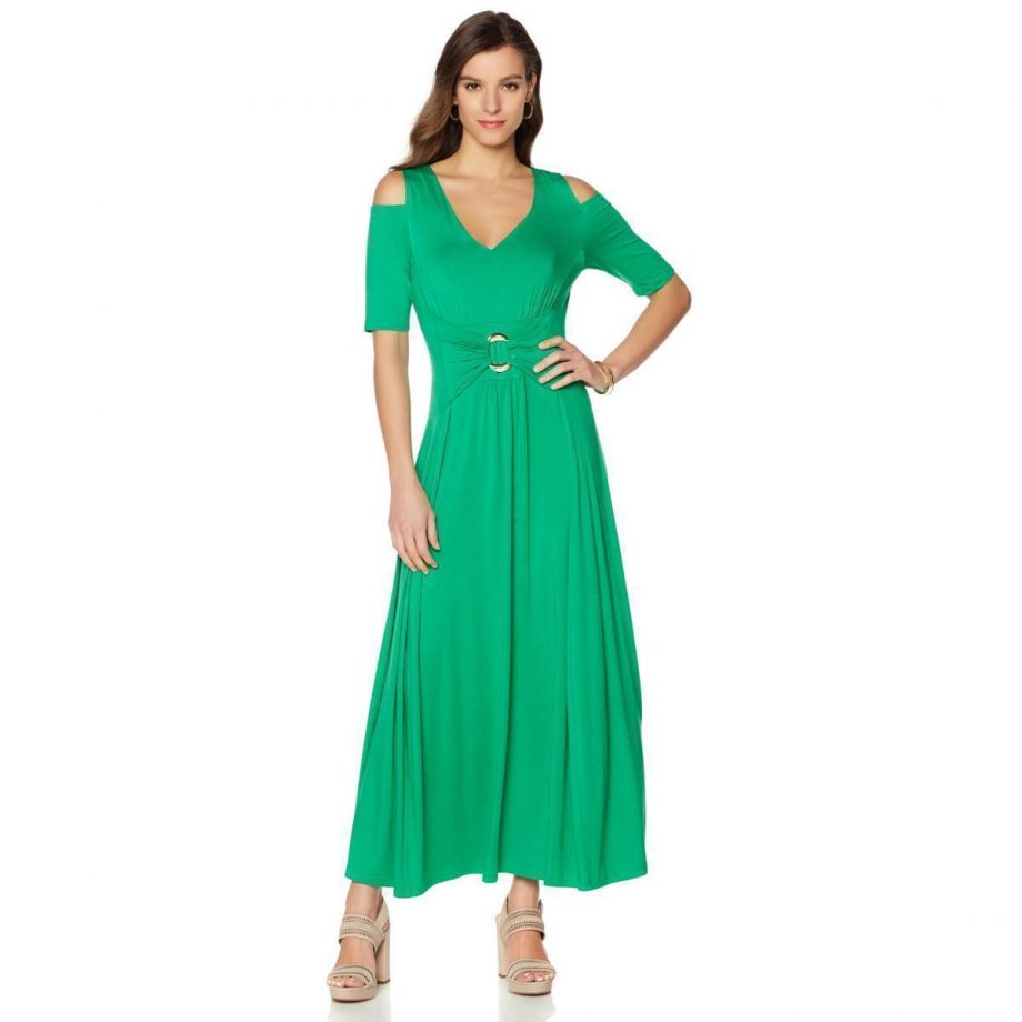 LIZ LANGE Size PL Cold Shoulder Short Sleeve Ultimate Maxi Dress GREEN
