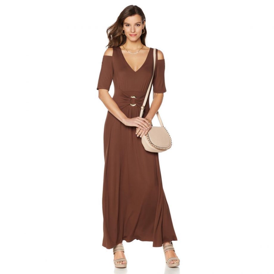LIZ LANGE Size PL Cold Shoulder Short Sleeve Ultimate Maxi Dress GREEN