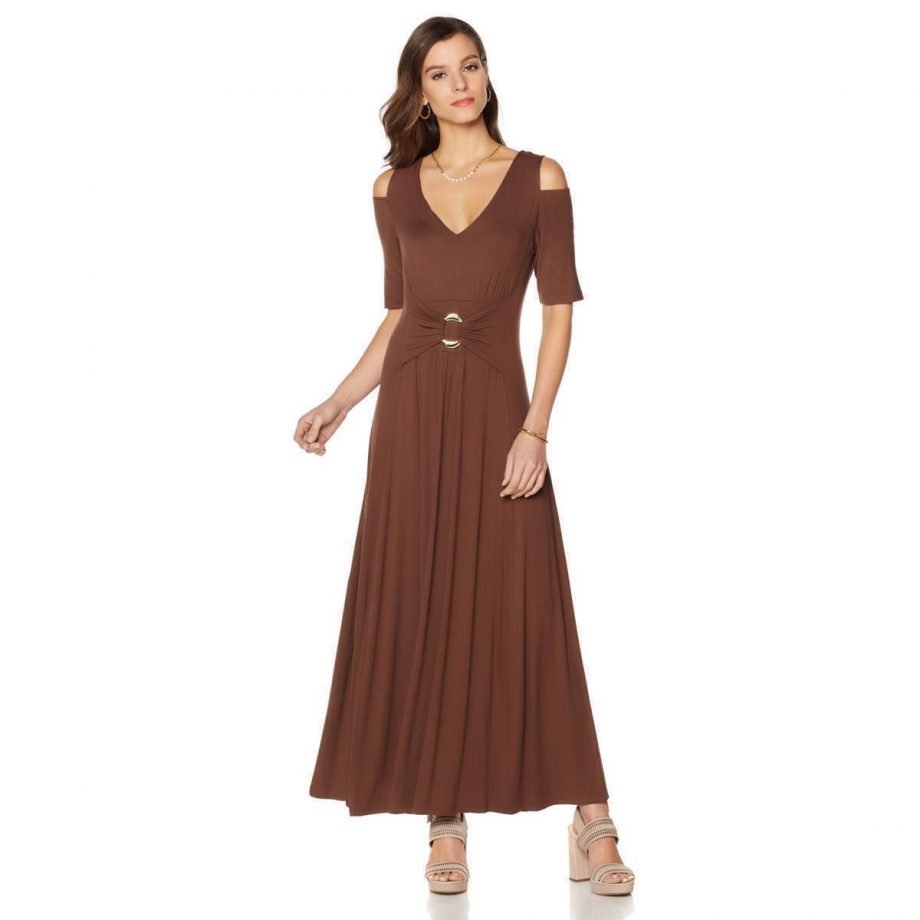 LIZ LANGE Size PL Cold Shoulder Short Sleeve Ultimate Maxi Dress GREEN