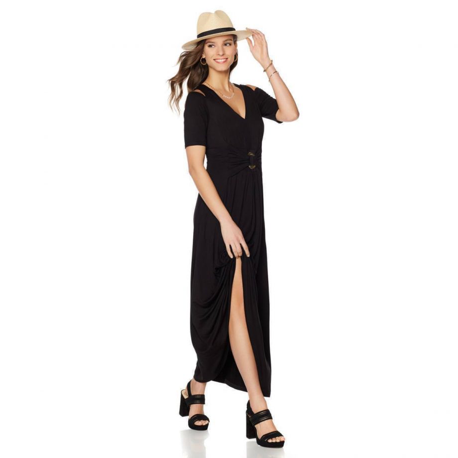 LIZ LANGE Size PL Cold Shoulder Short Sleeve Ultimate Maxi Dress GREEN