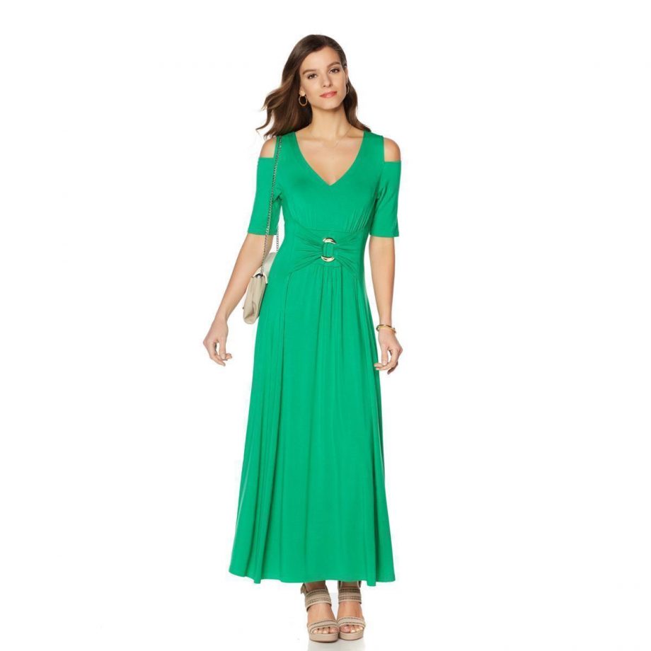 LIZ LANGE Size PL Cold Shoulder Short Sleeve Ultimate Maxi Dress GREEN