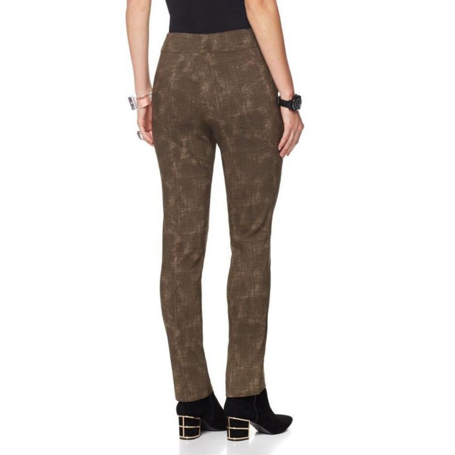MARLAWYNNE Size 24W FLATTERfit Printed Straight Leg Pants BLUE / BLACK TILE