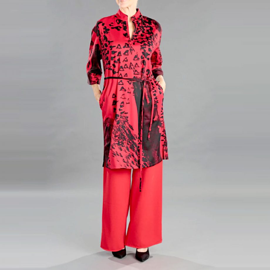 NATORI Size M Pnted Ponte Tunic Dress RED