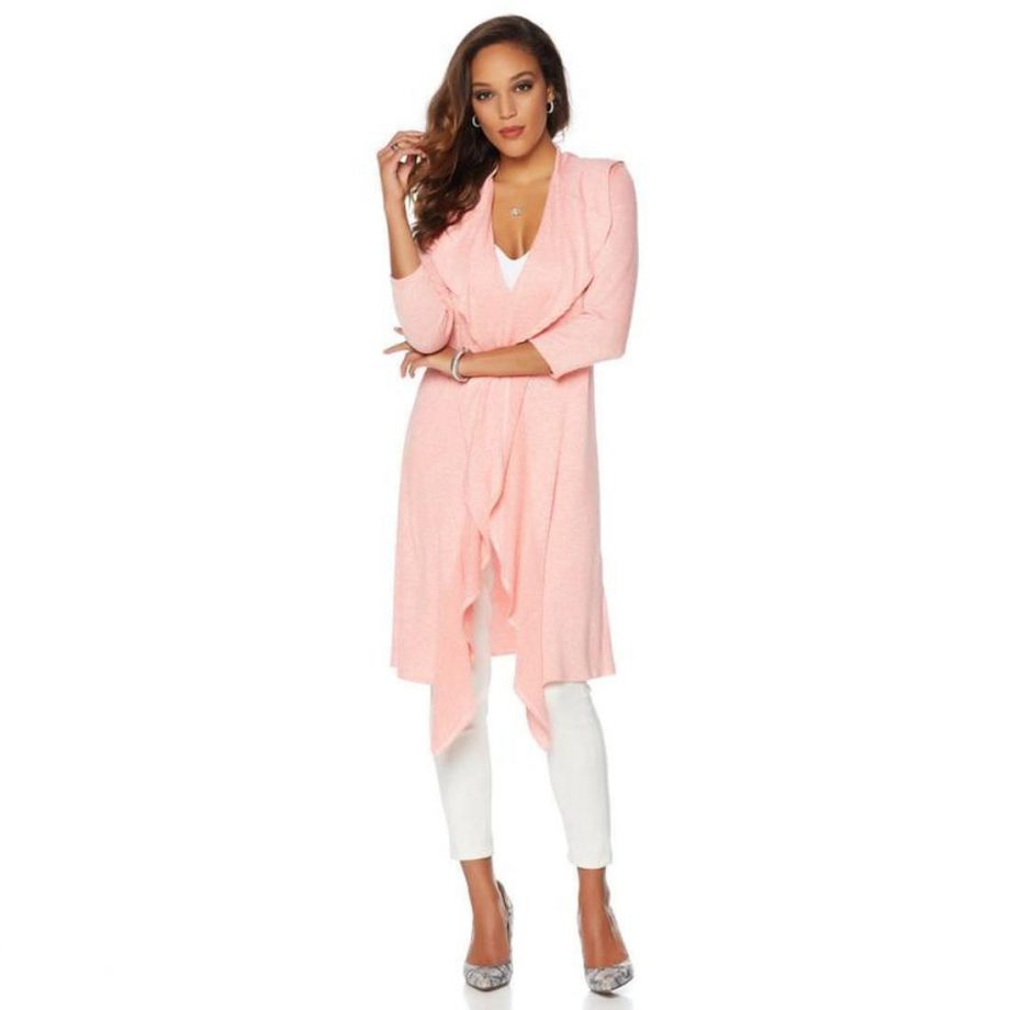 RHONDA SHEAR Size M Ruffle Open Front Cardigan SEAFOAM / WHITE