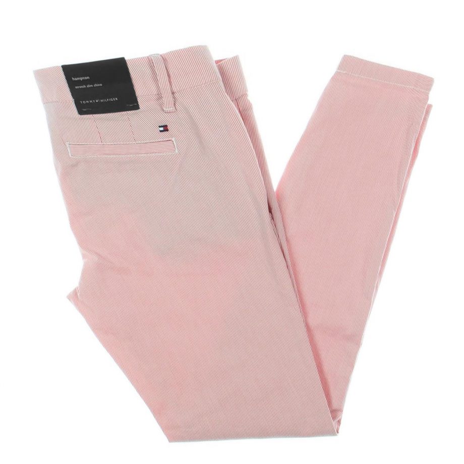 TOMMY HILFIGER Size 10 Hampton Striped Slim Chino Pants CORAL