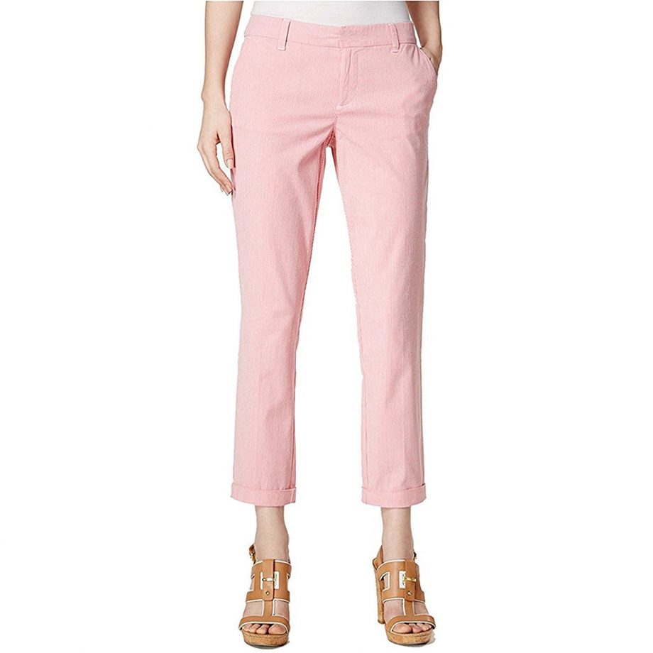 TOMMY HILFIGER Size 10 Hampton Striped Slim Chino Pants CORAL