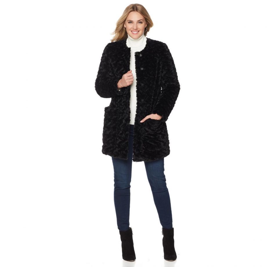 ADRIENNE LANDAU Size L Trolls Faux Fur Coat Removable Collar
