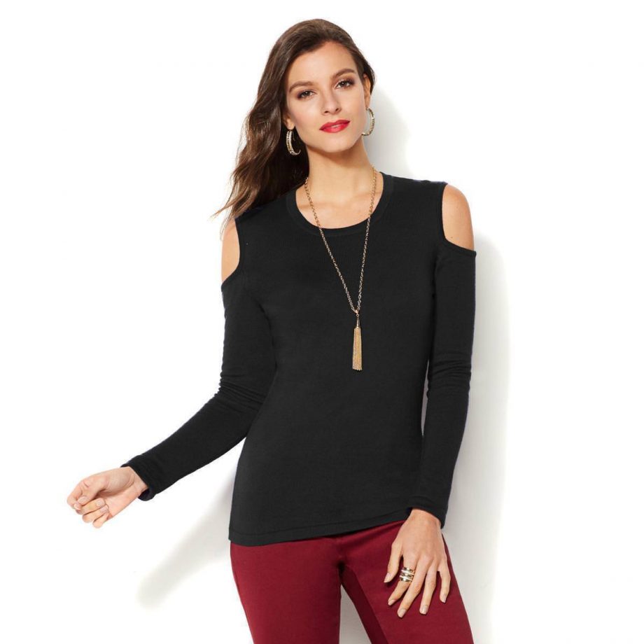 IMAN Size S Cold Shoulders Touch of Cashmere Sweater PURPLE