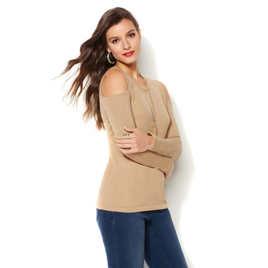 IMAN Size S Cold Shoulders Touch of Cashmere Sweater PURPLE