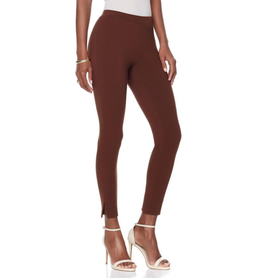LIZ LANGE Size XL Cropped Stretch Ultimate Leggings Side Slit BROWN