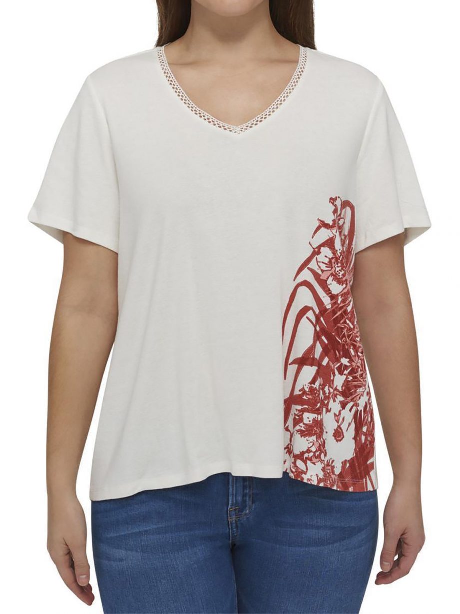TOMMY HILFIGER Size 3X Cotton Printed T-Shirt Top WHITE